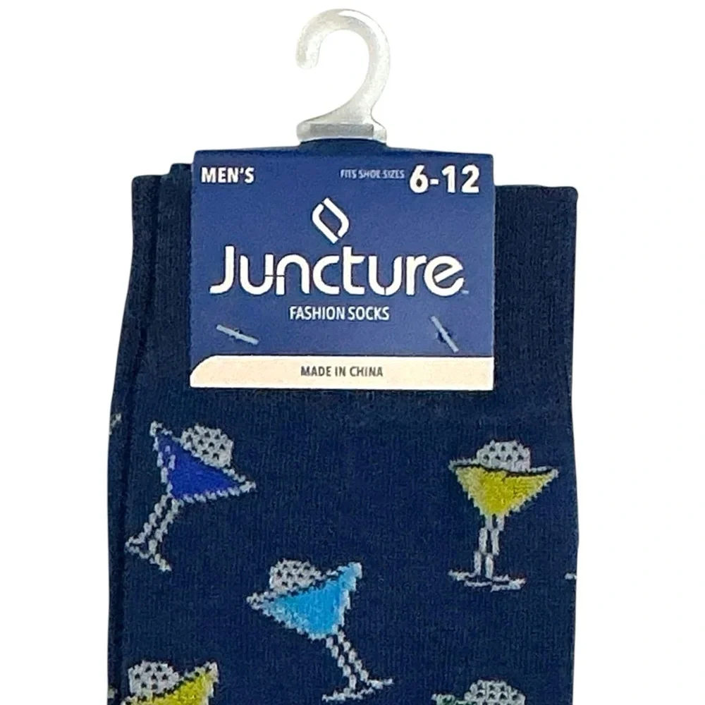 Martini Cocktail Socks Fun Novelty Print One Size Unisex Men 6-12 Blue Green